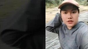 my plump asian belly shakes during outdoor pov blowjob creampie