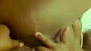 Skinny shaved lesbians finger pussy in homemade retro bedroom action