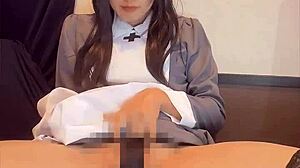 Black-Haired Nurse Ladyboy Masturbates Quietly in Solo Play