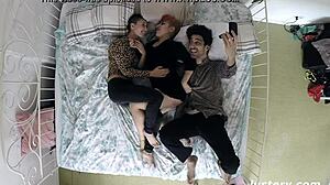 crazy homemade threesome with amateurs licking hairy pussies and big cocks