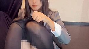 Black-Haired Nurse Ladyboy Masturbates Quietly in Solo Play