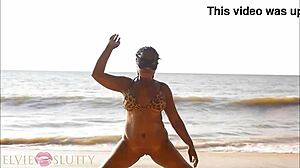 damn that ebony babe twerkin her fat ass naked on beach beggin for dick