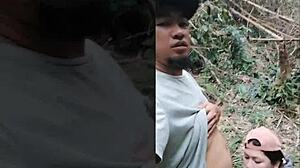 my plump asian belly shakes during outdoor pov blowjob creampie