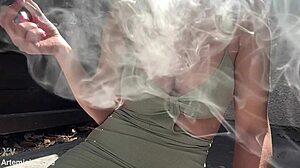 big boobed italian milf puffs smokes outdoors in steamy fetish slow motion clip