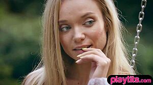 Petite Blonde Russian Milf Strips And Flaunts Small Tits Outdoors!