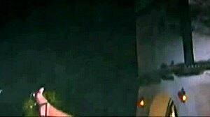 a redhead and brunette in heels lick tight pussies with big toy outdoors kinkily