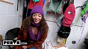 shoplifter teen caught stealing on christmas begs for mercy with big cock