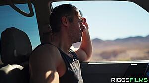 ripped blonde fitness model muscular body creampied outdoor after blowjob handjob