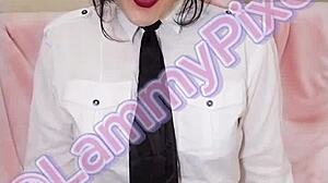 lammy pixel in sexy stockings miniskirt and lipstick ready to submit as your college student secretary roleplay fantasy.