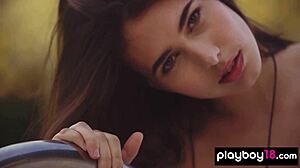 Petite Katrine Pirs Strips Naked Posing by Outdoor Pool