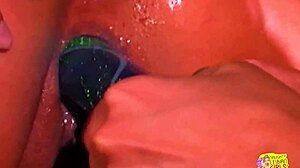 a redhead and brunette in heels lick tight pussies with big toy outdoors kinkily