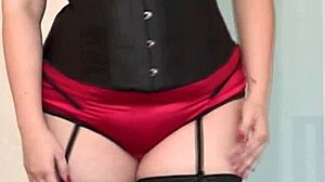 chubby redhead babe gags on cock before facial cum blast heels stockings