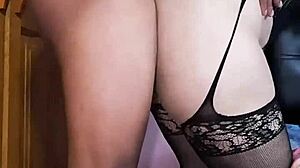 Pounding sexy lingerie slut stepbro makes her scream in rough doggystyle creampie bliss while she begs for his massive black cock in homemade interracial heat