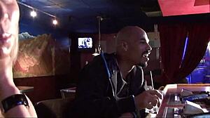 Suggestive threesome tease with busty Morgan Ray Raven Black riding Justin Long's thick shaft