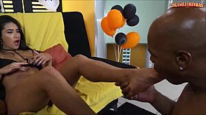 hot brunette like me teasin bbc with footjob... oh god it feels too good!!