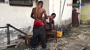 Ever wondered how my chubby ebony girlfriend takes two cocks in wild threesome?