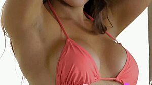 Milf's heaving tits bare her naked curves after babe flashes that smooth shaved pussy outdoors