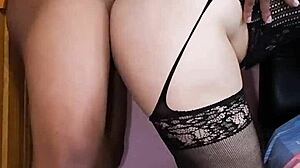 Pounding sexy lingerie slut stepbro makes her scream in rough doggystyle creampie bliss while she begs for his massive black cock in homemade interracial heat