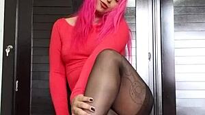 wanna see this milf whore in black nylons fingering her shaved puta pussy for fetish fans?