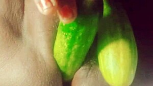 Village Girl Inserts Cucumber Deep In Country Setting