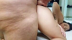 Chubby latina milf spreads huge juicy hairy pussy gaping assfucking creampie for mechanic wet!