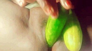 Village Girl Inserts Cucumber Deep In Country Setting