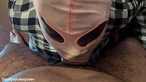 Black queen gags on sloppy facefuck pukes then licks taint cum in eye