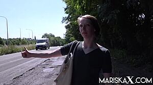 blindfolded caroline takes double dick anal and pussy in mariskax threesome