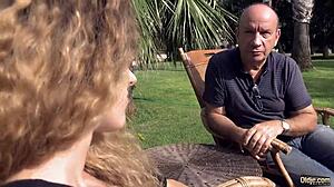 Rich Big Belly Old Man Doggies Skinny Curly Blonde Nympho Girlfriend Close-Up