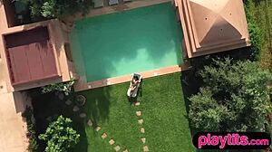 hey petite asian milf, wanna strip naked with this blonde babe in the pool?