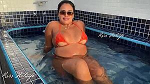 wanna see this tanned big ass wife prostitute flaunt her huge pussy poolside?
