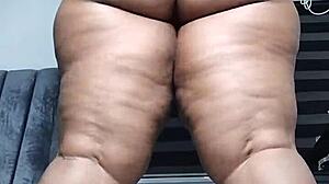 fat belly ebony mara squirts standing full orgasm masturbation fetish!!