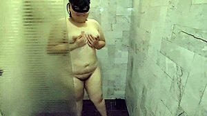 Horny Latina Bbw Strips in Shower Spreading for Cock
