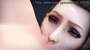 Scarlet makes Tifa lick pussy while submitting to intense tit play and muff diving