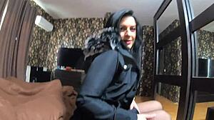 Valentine's Gift: Deep Blowjob, Hard Fuck, and Cum Blast on Long Fur Hooded Down Jacket