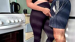 pregnant milf bent over kitchen counter for creampie fuck