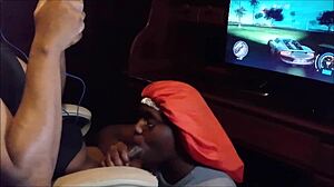 playing nfs but she deepthroats my bbc gags swallows every drop 💦😩