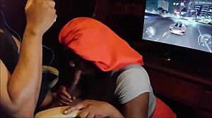 playing nfs but she deepthroats my bbc gags swallows every drop 💦😩