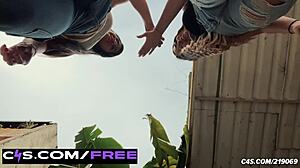 Towering latina goddesses crush tiny soldiers' feet outdoors