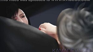 Scarlet makes Tifa lick pussy while submitting to intense tit play and muff diving