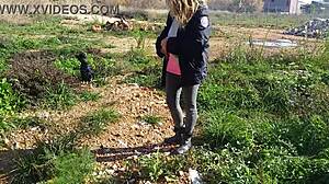 kinky milf flashes pierced nipples pussy ass public street