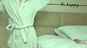 blonde brazilian babe smooths cream over hairy pussy post bath!