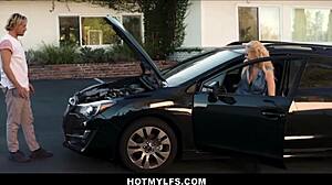 blonde milf rewards car mechanic with juicy ride to screaming orgasm