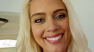 blonde babe tricked into showing those big natural tits for real?!