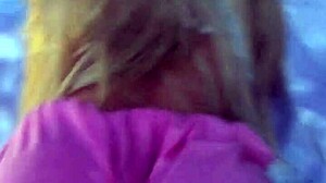 Blonde amateur masturbates with sex toys in parents' bathroom