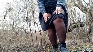 plump mother-in-law cougar flashes pantyhose legs outdoor dripping wet pussy dirty fetish homemade mature tease