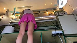 this 18yo bitch parties panty-free no bra upskirt at summer fest outdoor tease