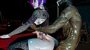 cyberpunk slut's tight asshole stretched public anal pounding