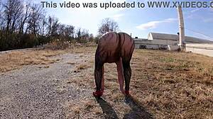 check out this slut wife in thong bodysuit flashing huge ass on docks public?