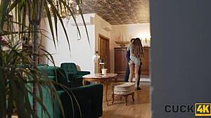 couple films wife with tight pussy riding stranger's cock while husband watches closely